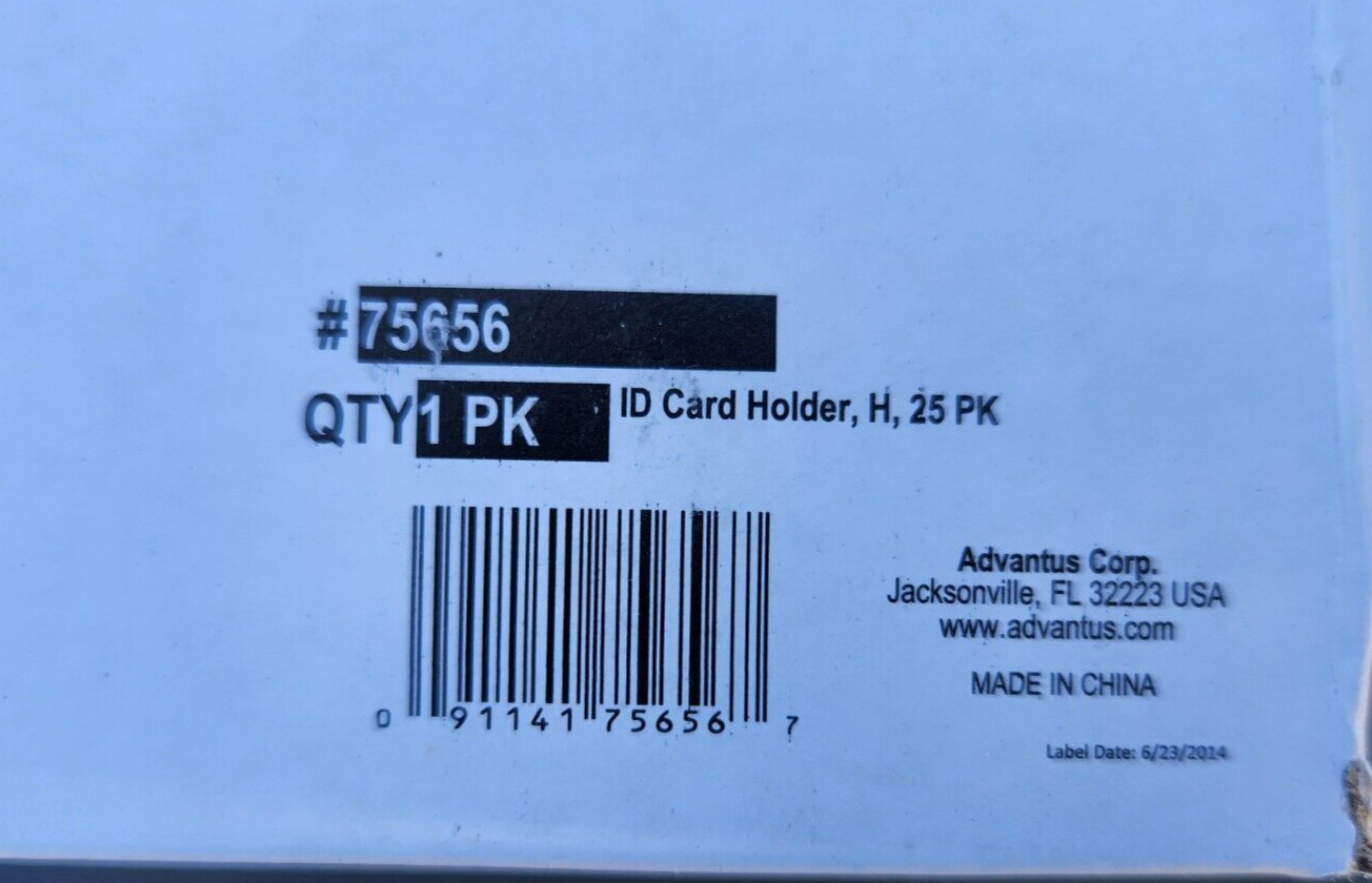 (25 Pk) ADVANTUS ID Card Holder, Horizontal, Holds up to 3-3/8 x 2-1/8″ Card