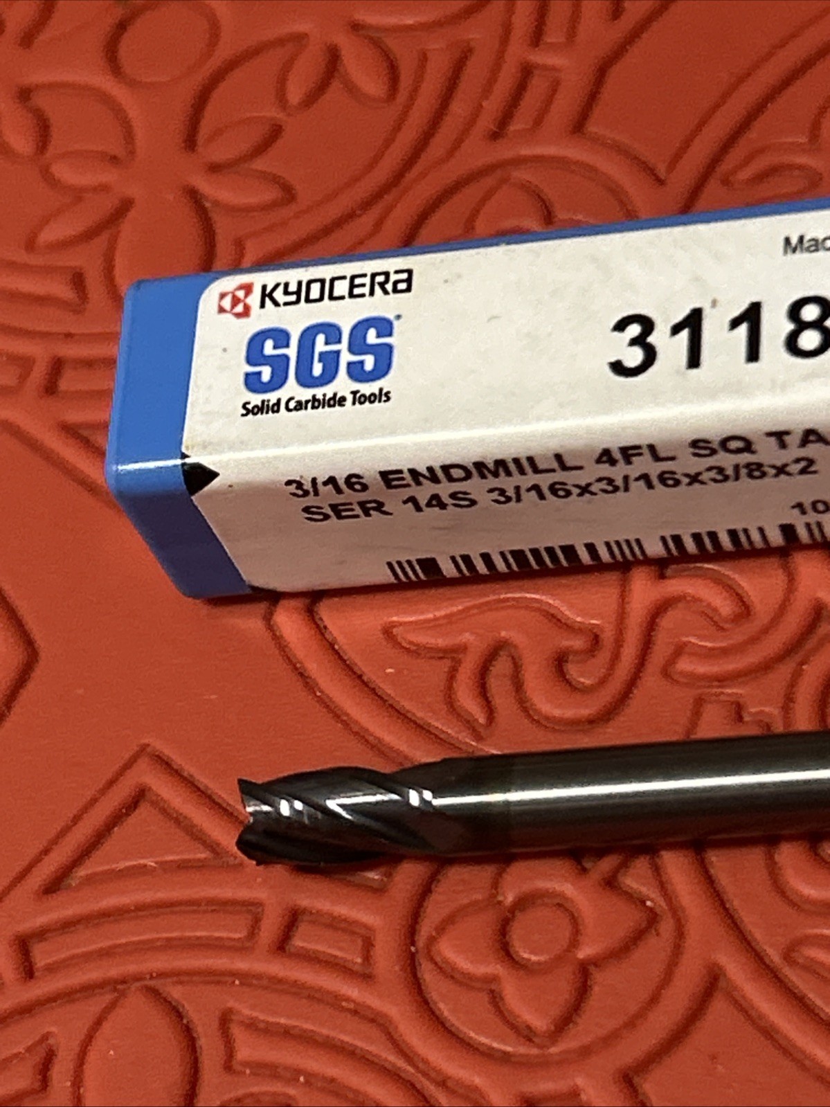 SGS 31180 Square End Mill: 3/16″ Dia, 3/8″ LOC, 3/16″ Shank, 2″ OAL, 4 Fl (Q29)
