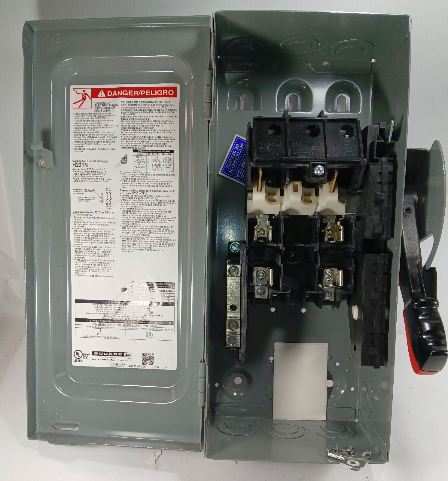 1 USED SQUARE D H221N SER F05 30A HEAVY DUTY SAFETY SWITCH ***MAKE OFFER***