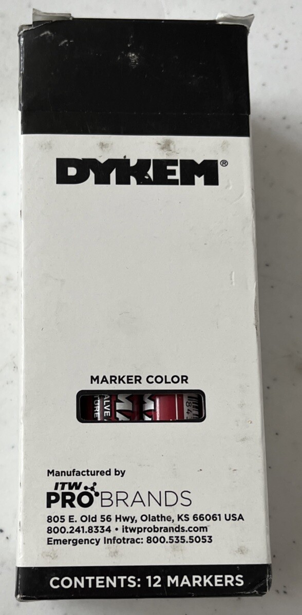 DYKEM #84006 Red Medium Tip Valve Action Paint Markers ( Box Of 12)
