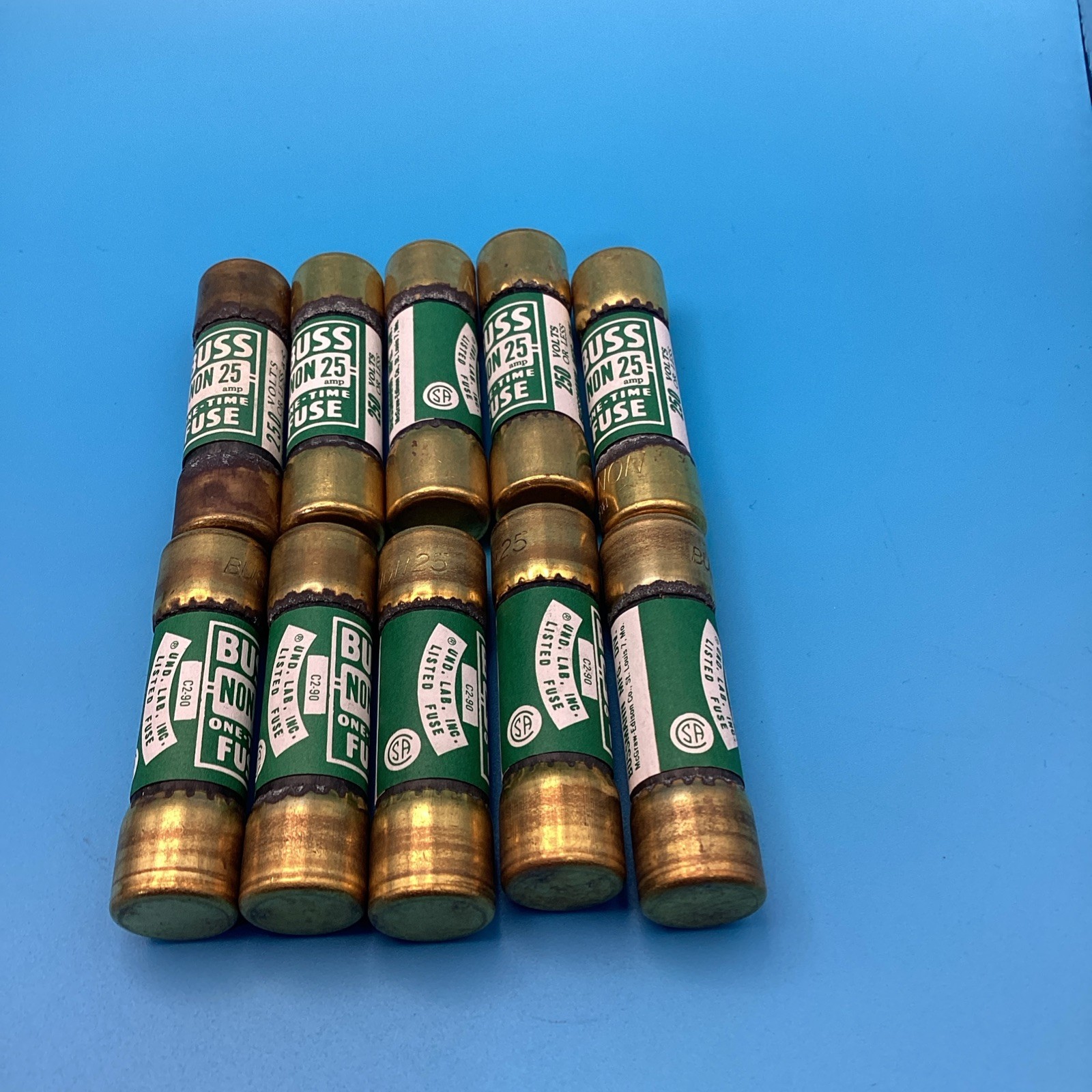 BUSS NON 25 One Time Fuses 250V Set Of 10 (used Open Box #1) Ships Free
