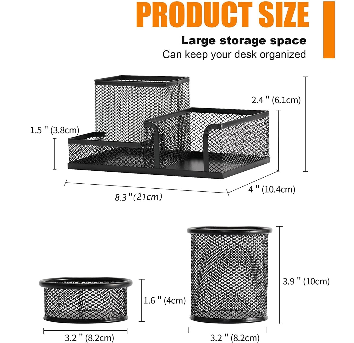 Pen Holder for Desk, Desk Organizers Set-3 Compartments Mesh Rectangle, Black