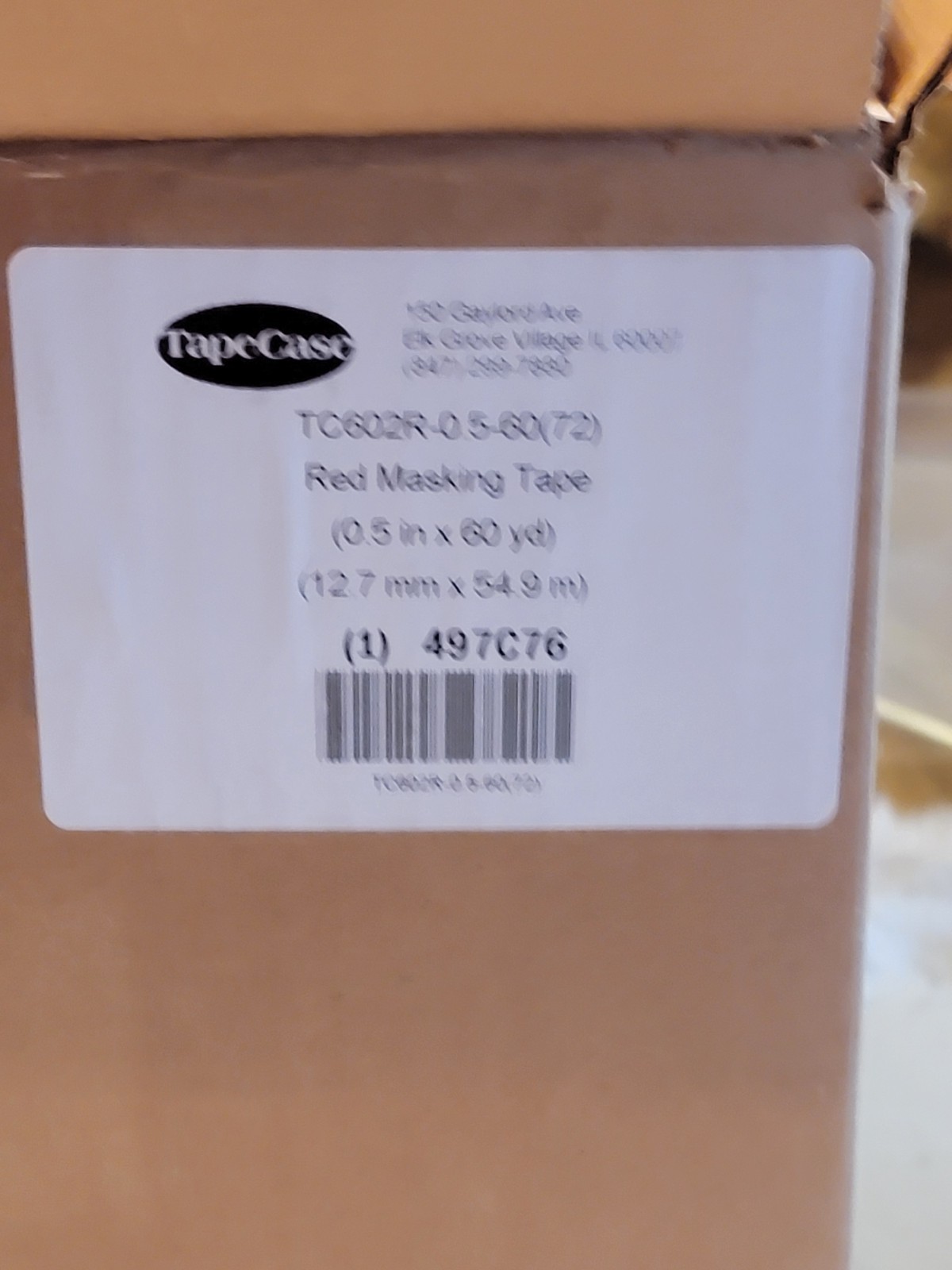 TapeCase TC602R-0.5″X60yd-RED, Masking Tape, 1/2 In W X 60 Yd L, 72 PK.