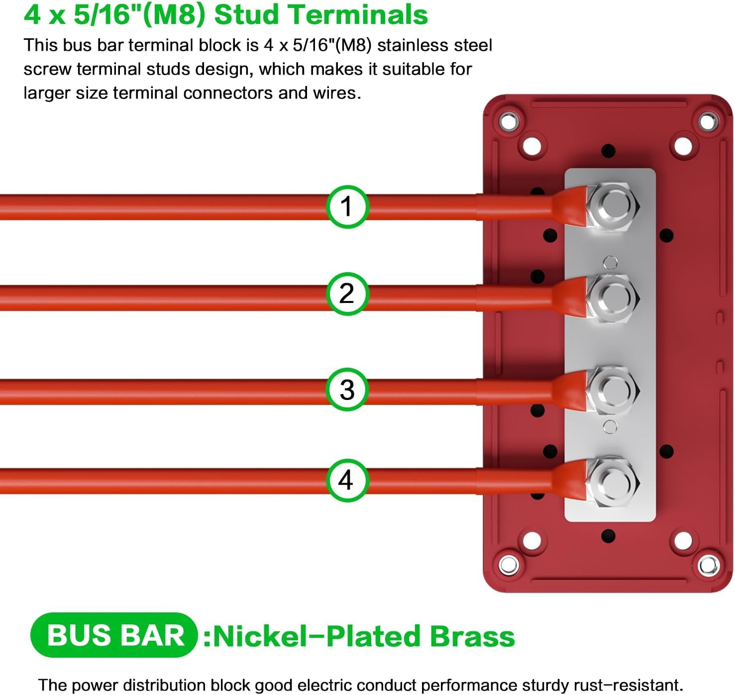 2Pcs 300A Busbar 12-48V DC Heavy Duty Copper Power Distribution Black&Red