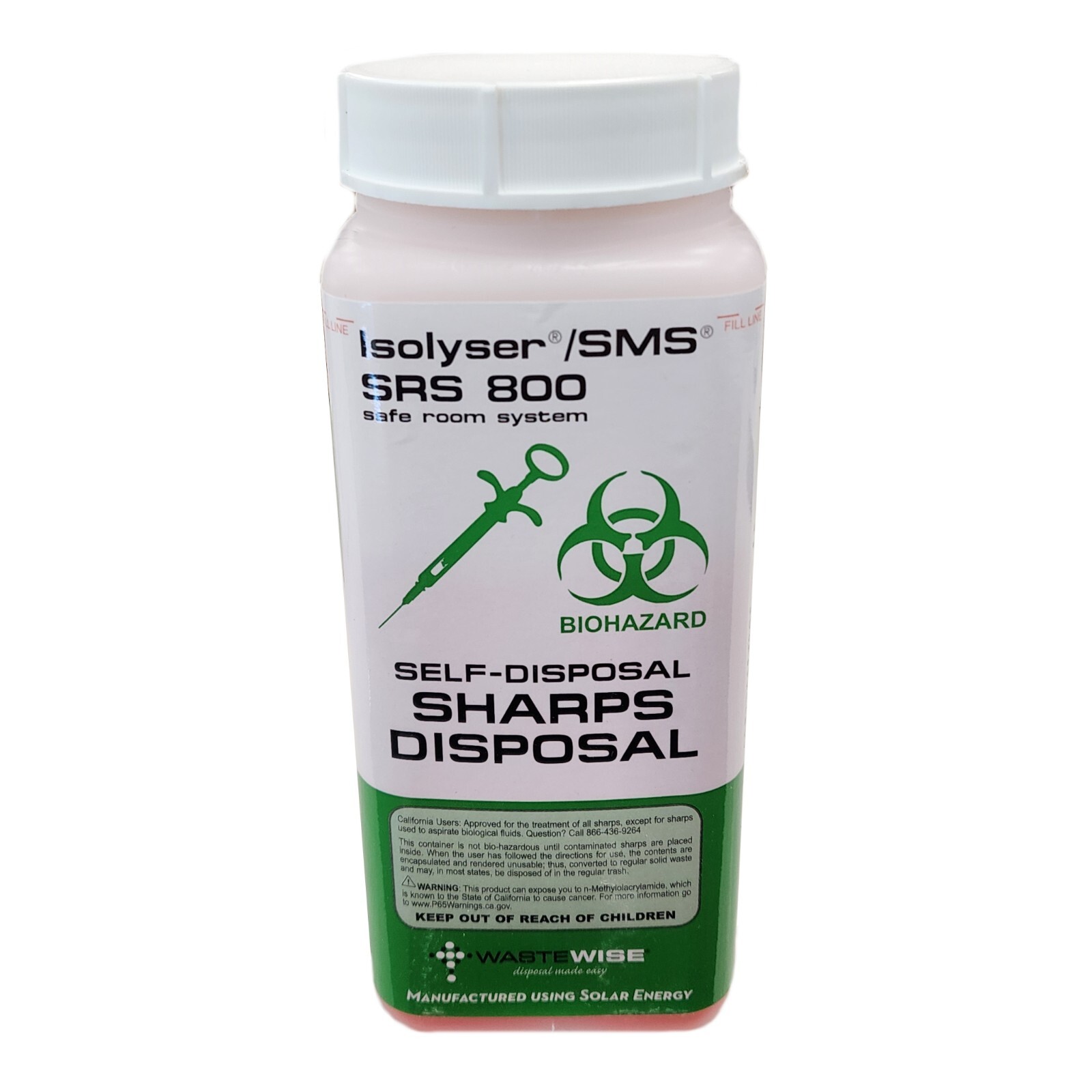 *2-Bottles* WasteWise Isolyser SRS 800 Sharps Disposal Pre-Filled 0.23 Gallons