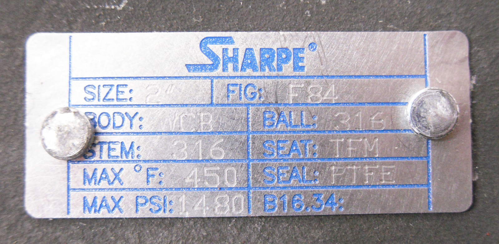 NEW SHARPE F84 BALL VALVE 2″ 1480PSI 450DEG F