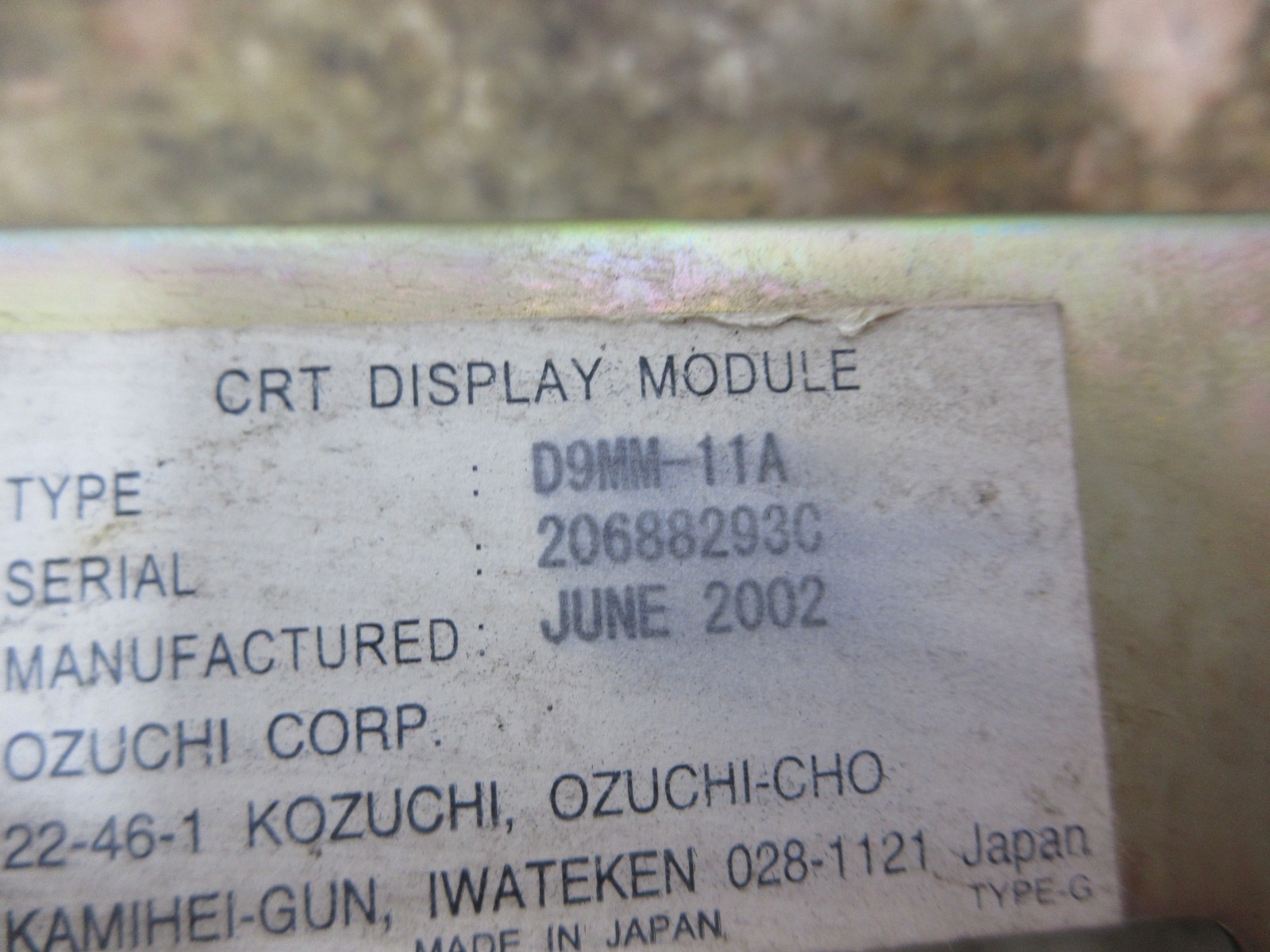 OZUCHI DISPLAY MONITOR A61L-0001-0093 4MDB059G TYPE-H D9MM-11A