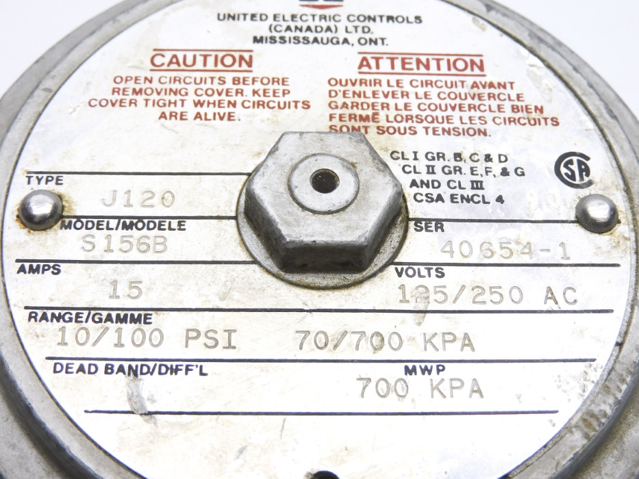 UNITED ELECTRIC J120-S156B 10/100PSI UNMP