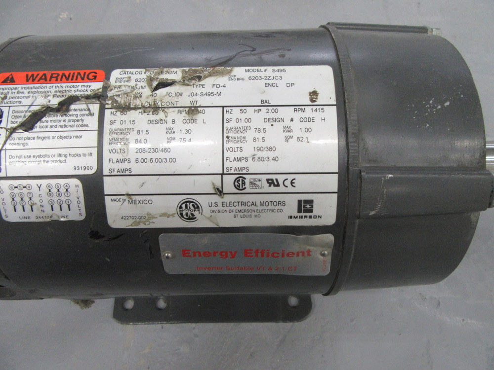 US Electrical Motors DJ2E2DM Motor HP 2 RPM 1740 S495