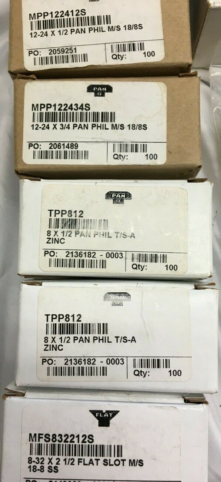 8×1/2,12-24×3/4,12-24×1/2, Pan Phil 8x32x2 1000 + 1/2 Flat Slot Lot of 1000 +/-