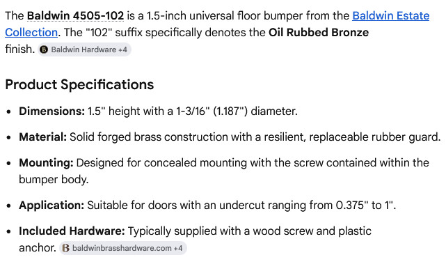 1 NEW BALDWIN 4045-102 3” OIL-RUBBED BRONZE DOOR BUMPER NNB ***MAKE OFFER***