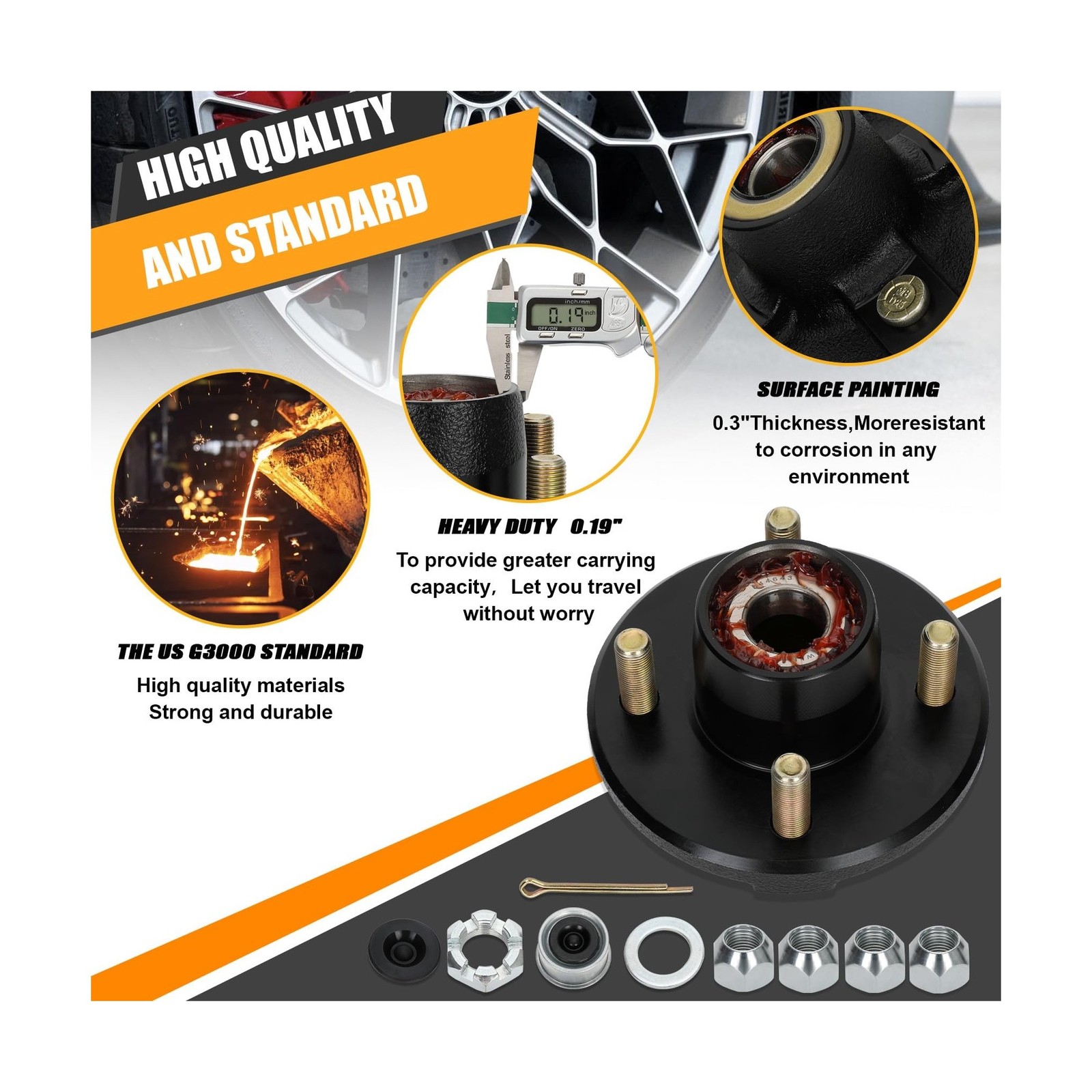 2 Sets 4 Lug Trailer Hub Kit for 2000 Lbs, for 1” BT9 Straight Axle Spindle …