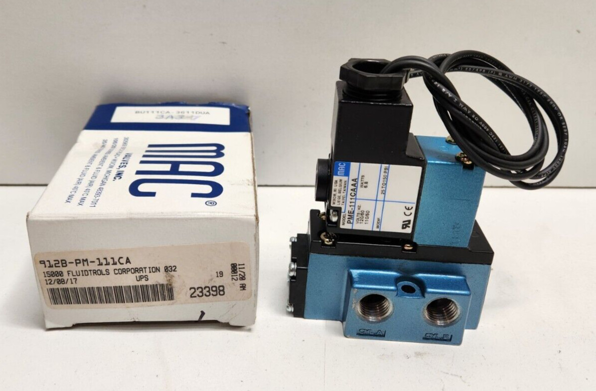 NEW IN BOX! MAC 120V 4-WAY 1/4″ PORTS SOLENOID VALVE 912B-PM-111CA
