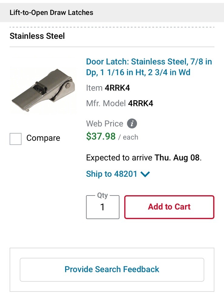Southco #91 Under Center Draw Latch Concealed Hook Keeper Grainger Hasp Padlock